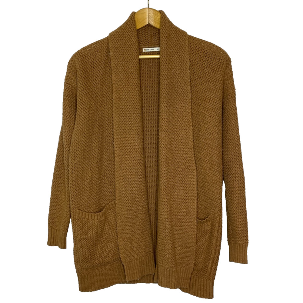 Women's XS Marine Layer Brown Shawl Collar Cotton Blend Open Cardigan Sweater